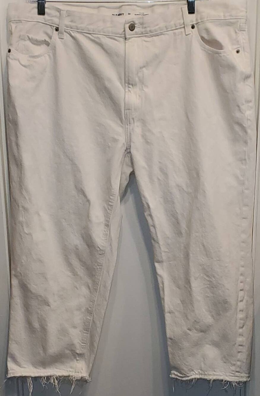 OLD Navy Slouchy Straight White Jeans Raw Hem Cropped Capri Plus Size 22